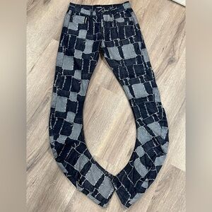 Alan King AKINGS Size 30 Parchwork J-Shaped New York Sapphire Quilted Jeans EUC